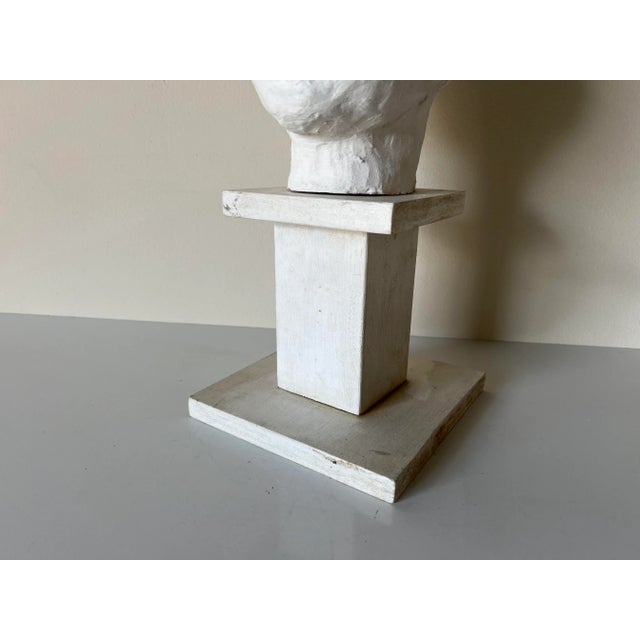 1970s Vintage White Painted Terracotta Boy Bust Sculpture on Wood Stand For Sale - Image 5 of 13
