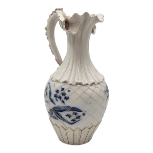 Antique 19th C Royal Worcester 1892 Porcelain Blue & Gold Floral Relief Pitcher