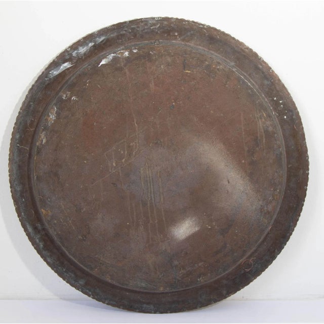 Mid 20th Century 1950s Hanging Metal Brass Tray Mid Century Modern Chinoiserie Wall Decor 35 in D For Sale - Image 5 of 12