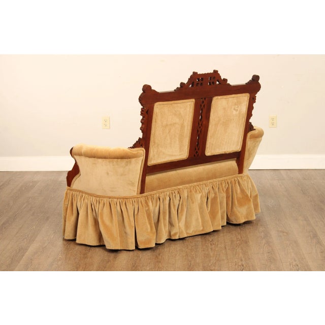 Antique Victorian Eastlake Carved Walnut and Tufted Loveseat Sofa For Sale - Image 10 of 13
