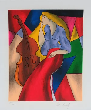 Woman with Cello, Linda Le Kinff Screen Print on Wove Paper