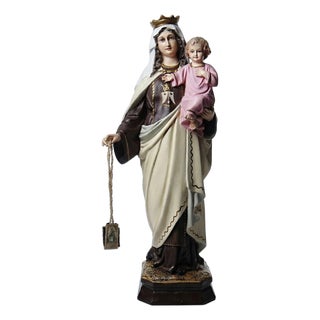 Stucco Statuette of Our Lady of Mount Carmel from Olot, 1920-1930 For Sale