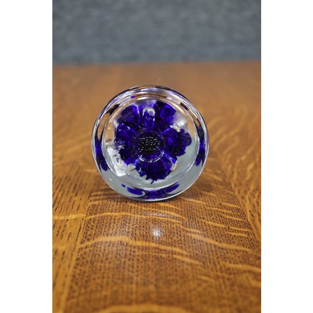 Cobalt Blue Controlled Bubble Art Glass Paperweight For Sale - Image 4 of 4