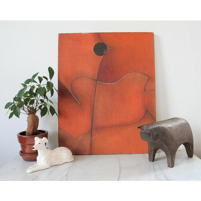 1970's unframed abstract painting. Signed bottom right J. Sanchez. Dated 1978. Some age wear to painting. Pictured.