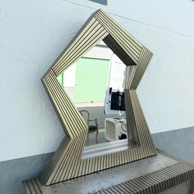 Wood Vintage Memphis Style Sculpted Credenza With Mirror - 2 Pieces For Sale - Image 7 of 12