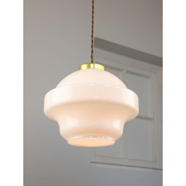 Mid-Century Italian Opaline and Brass Pendant Lamp For Sale - Image 16 of 18