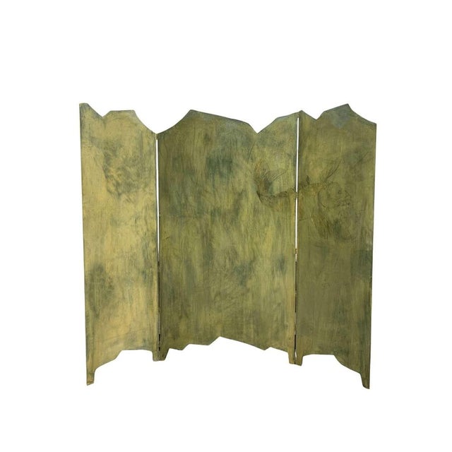 Three Fold Asymmetrical Painted Screen For Sale - Image 4 of 14