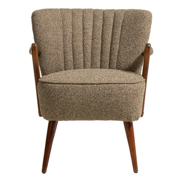 Mid-Century Modern Shellback Upholstered Armchair, Antique, Denmark, Circa 1940 For Sale