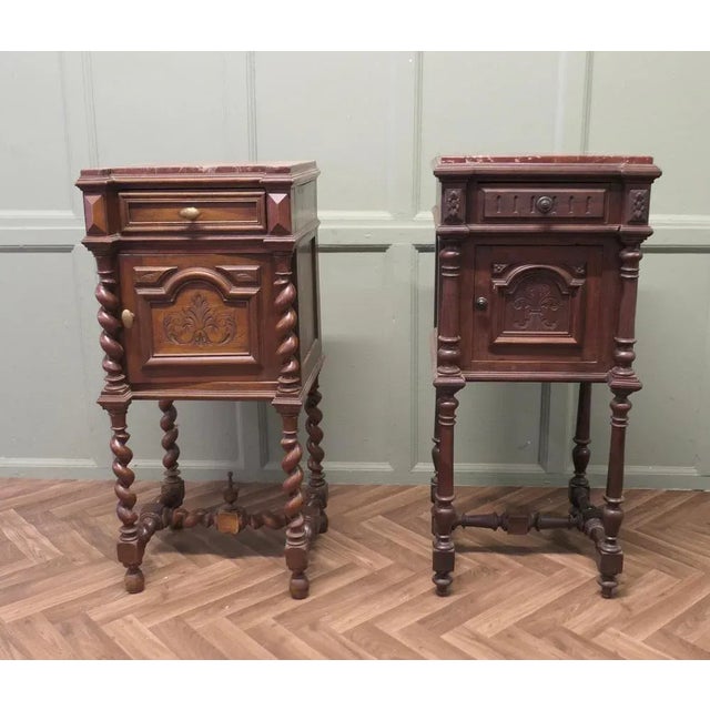 Wood French Carved Nightstand with Marble Top For Sale - Image 7 of 8