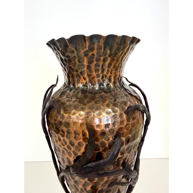 Copper Vase with Wrought Iron Snake and Leaves attributed to Alessandro Mazzucotelli, 1890s For Sale - Image 6 of 15