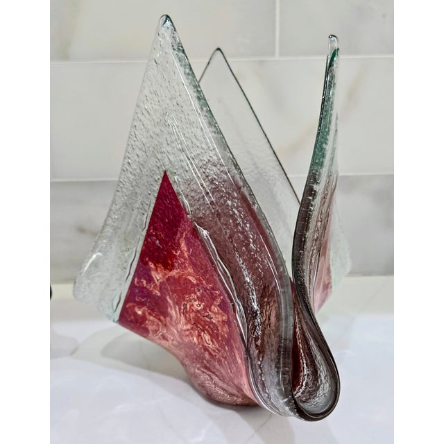 Early 21st Century Pair Jones Glassworks Sculptural Art Glass Vases – Pink Copper Aventurine, Mid-Century Style For Sale - Image 5 of 13