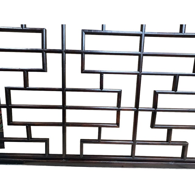 1990s Dark Brown Rustic 100" Geometric Rectangular Wood Panel Screen For Sale - Image 5 of 9