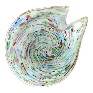 Vintage Murano Rainbow Colors Swirl With Copper Aventurine Italian Art Glass Decorative Bowl For Sale