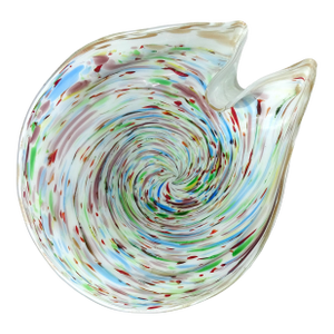 Vintage Murano Rainbow Colors Swirl With Copper Aventurine Italian Art Glass Decorative Bowl