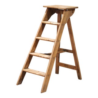 19th Century French Folding Pine Five-Step Ladder With Numbered Plaque For Sale
