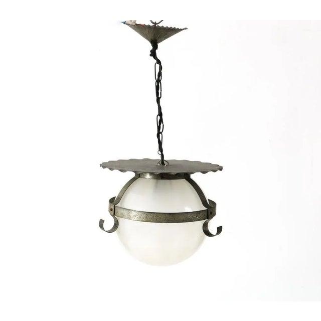 Art Deco Amsterdamse School Pendant Lamp in Wrought Iron and Glass by A.D. Copier, 1930s For Sale - Image 3 of 10