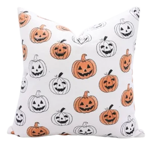 Fabdivine Halloween Pumpkin Block Print Pillow Cover Handmade Cotton Throw Cushion for Festive Home Décor Size 12x20