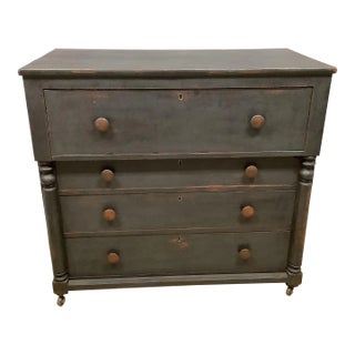 Antique Federal Black Dresser Hand Panted Wood Pulls Solid Wood Reverse Tiered For Sale