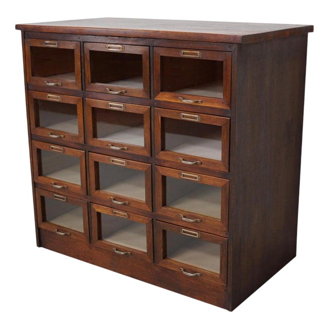 Vintage Dutch Oak Haberdashery Shop Cabinet, 1950s For Sale