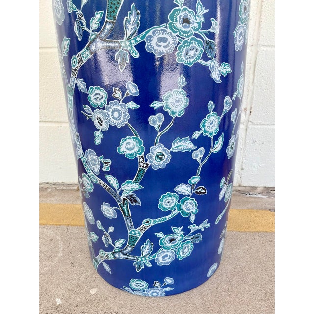 Modern Port 68 Modern Blue Floral Ceramic Temple Garden Stool For Sale - Image 3 of 3