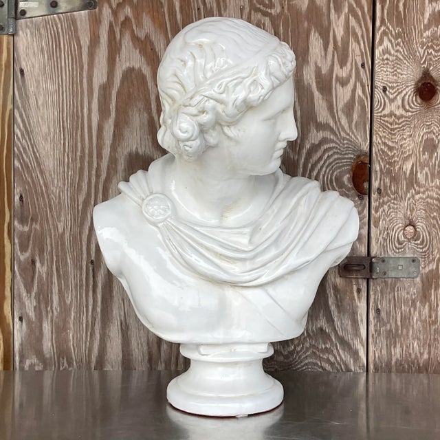 White Vintage Boho Global Views Glazed Terra Cotta Bust For Sale - Image 8 of 9