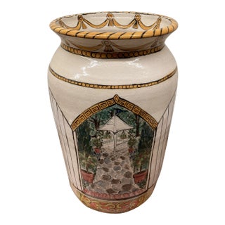 Large Handpainted Ceramic Vase With Interior Scenes For Sale