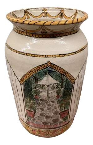 Large Handpainted Ceramic Vase With Interior Scenes