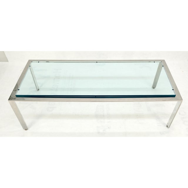 Mid-Century Modern Solid Stainless Steel Base 3/4" Thick Glass Rectangle Coffee Table Mid Century For Sale - Image 3 of 10