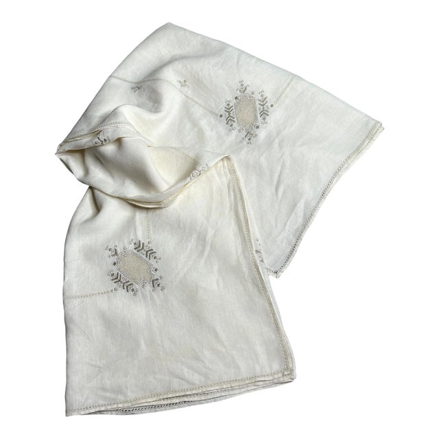 1960s Unbleached Linen Madeira Tablecloth Chairish