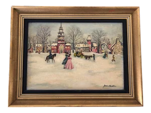 Winter Scene Painting 14x18 Frame Size Signed