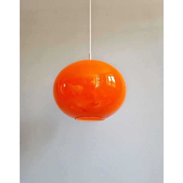 Large Space Age Pendant Light in Orange Opaline, 1970s For Sale - Image 3 of 12
