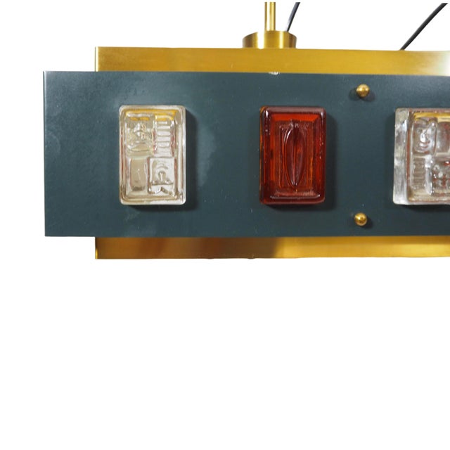 Gold Mid-Century Modern Scandinavian Pendant Lamp in Brass with Lacquered Steel and Glass, 1960s For Sale - Image 8 of 14