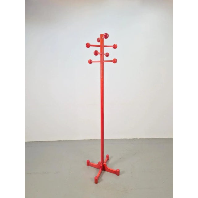 Wood Postmodern Red Stained Beech Coat Rack with Balls, Italy, 1970s For Sale - Image 7 of 9