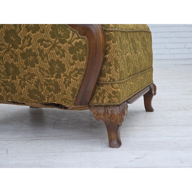 1950s Danish Armchair in Wool and Hand-Carved Oak, 1950s For Sale - Image 5 of 18