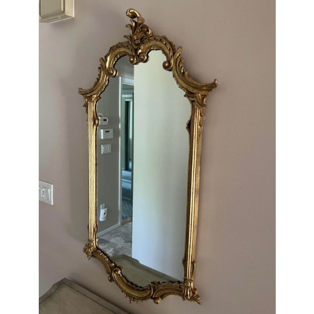 Rococo Vintage Rococo Style Carved Gilt Wood Wall Mirror For Sale - Image 3 of 5