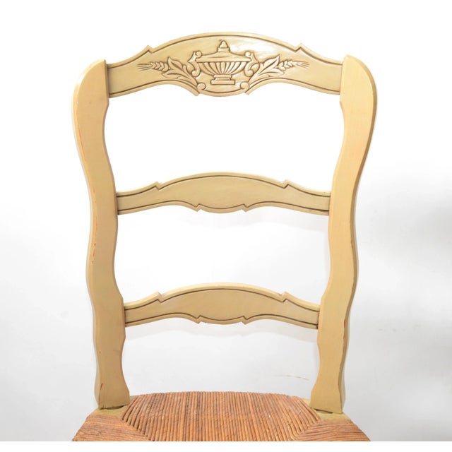 Beige 1950s French Country Carved Papercord Seat Chair For Sale - Image 8 of 13