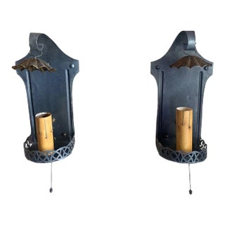1920s Pewter and Brass Wall Sconces in Original Patina - A Pair For Sale