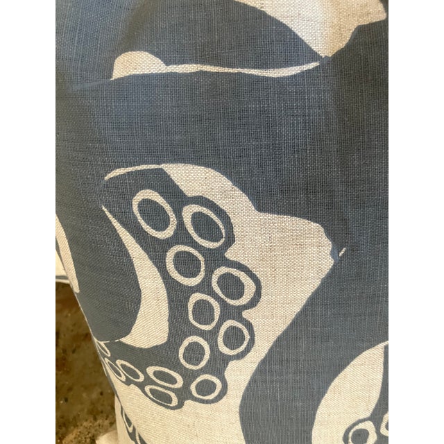 Blue 2000's Blue Octopus Linen Cushions P/2 For Sale - Image 8 of 11