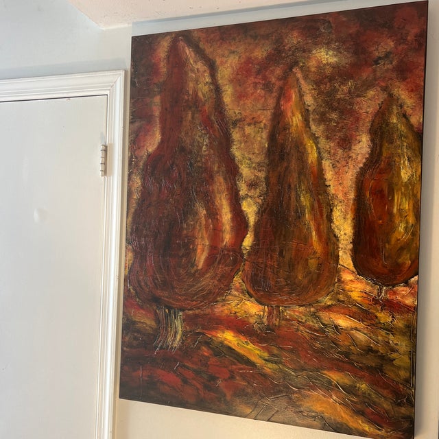 1990s Modern Oil on Canvas Abstract Expressionist Style Framed Signed by American Artist Irene Boone Titled Trees For Sale - Image 11 of 12