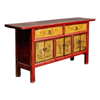 Antique Chinese Red & Yellow Painted Country Sideboard For Sale