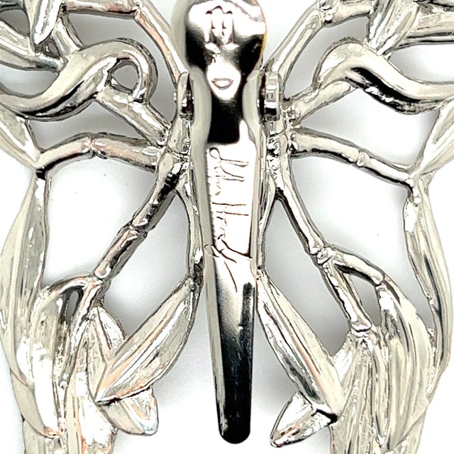 1990s 1990s John Hardy Estate Ladies Butterfly Brooch & Scarf Clip Rhodium Plated For Sale - Image 5 of 6