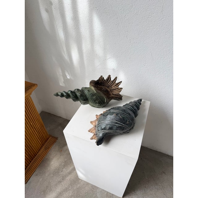 Vintage Polychrome Carved Wooden Seashells, 1950, Set of 2 For Sale - Image 10 of 18