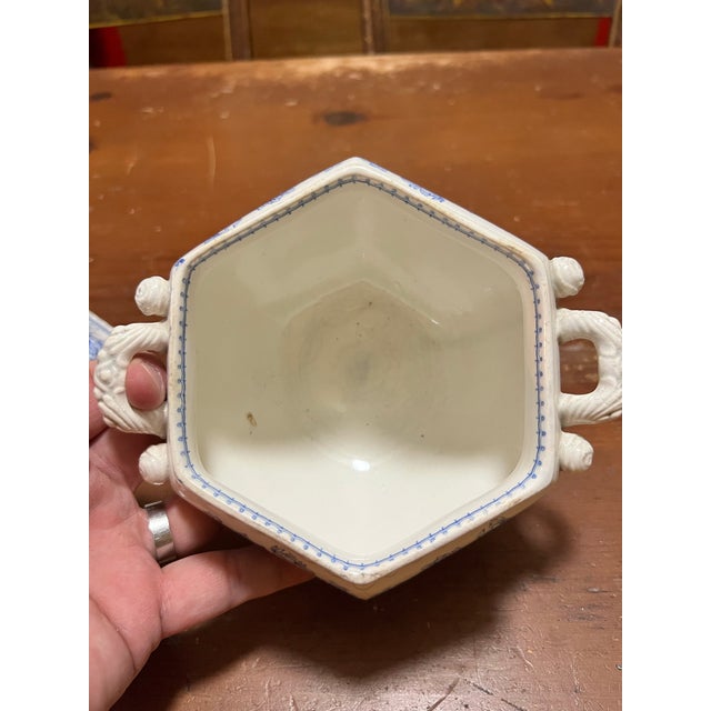 Antique English Staffordshire Blue Transfer Decorated Sauce Tureen “Windsor Festoon” For Sale - Image 10 of 12