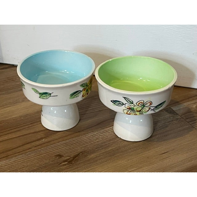 Vintage Set of Made in Japan Ceramic Pedestaled Floral Small Bowls