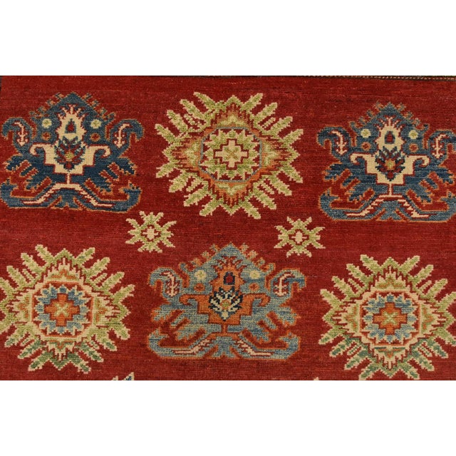 Red Kazak Rug 3’11” X 5’3” Red Wool Tribal Hand-Knotted Oriental Carpet For Sale - Image 8 of 12