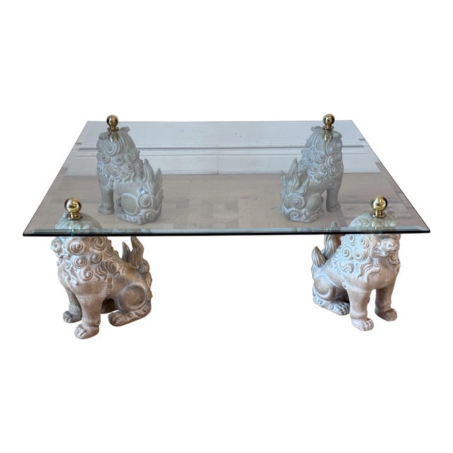 Circa 1980's Italian Lion Base + Glass Top Square Coffee