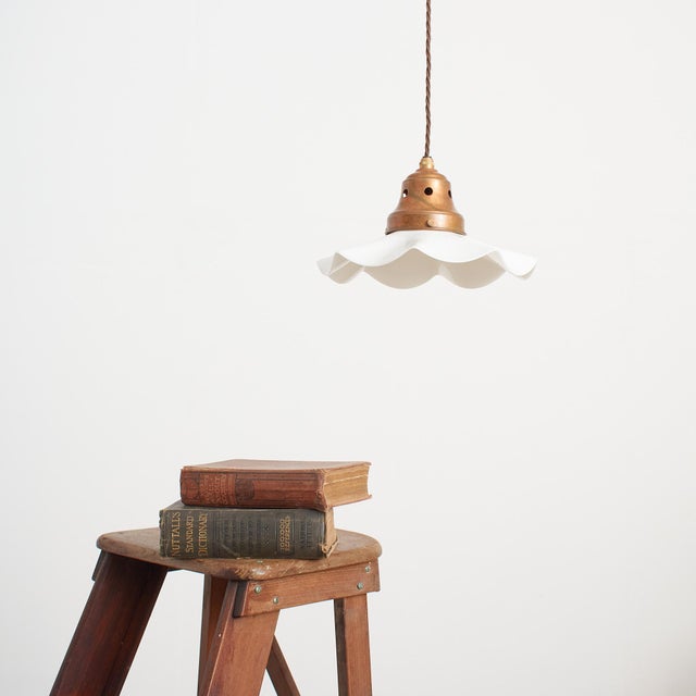Glass Vintage French Coolie Milk Glass Pendant Light, 1930s For Sale - Image 7 of 7