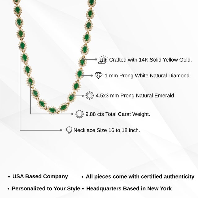 Vintage 14k Yellow Gold Tennis Necklace With 9.88ct Emeralds and 5.24ct Diamonds For Sale - Image 12 of 16