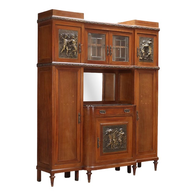 Art Nouveau Cabinet in Mahogany and Marble For Sale