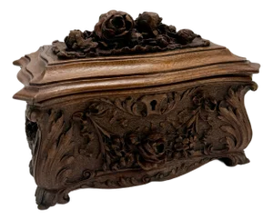 19th Century, Black Forest Carved Walnut Jewelry Casket Brienz Region